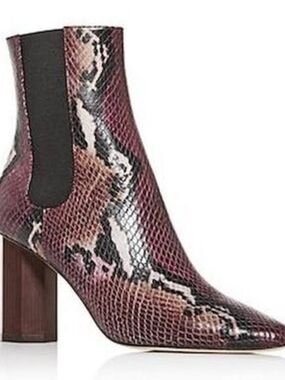Donald J. Pliner Burgundy Snake-Print Block Heel Chelsea Bootie